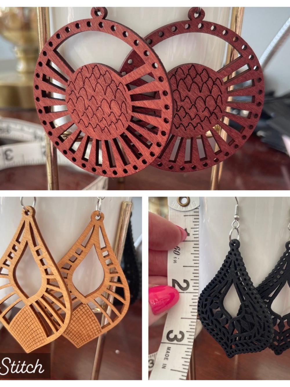 3️⃣ Pair Handcrafted Wooden Earrings - Lightweight